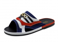 Men Sandals SKF-39 Navy Suede-White-Red Nappa Microfiber Leather